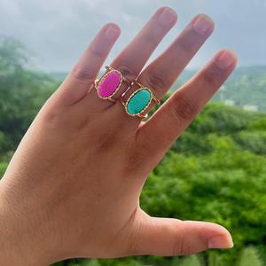 Natural sugar agate druzy open ring brass gold plating oval shaped crystal gemstone <b>fashion</b> <b>accessories</b> unisex gift - Product Image 4