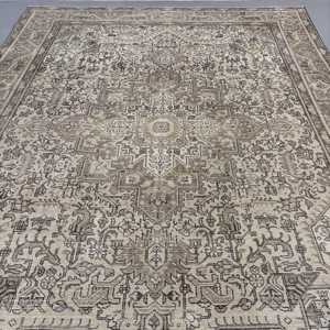 Vintage Turkish Rug, 9.3x12.2 ft Rug, Gray <b>Brown</b> Floral Wool Rug - Product Image 5