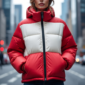 แจ็กเก็ตบุขนเป็ดแบบซิปเต็มรูปแบบลำลองคอปกตั้งสีทึบเสื้อโค้ทขนปลาปักเป้าทรงหลวมพอดีตัวสำหรับผู้หญิง - Product Image 5