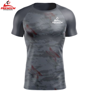 Liso en existencia Durable Hombres Rash Guards Precios al por mayor Shortd Sleeve Fitness Custom Men Rash Guards Poliéster Spandex Material - Product Image 1