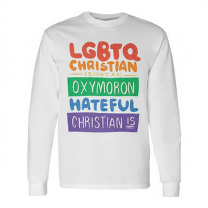 T-shirt a maniche lunghe con messaggio Pride: LGBTQ Christian Is Not An Oxymoron, unisex, girocollo, regalo per adulti, per la chiesa - Product Image 2