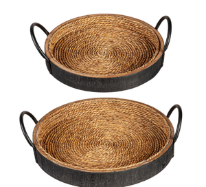 ถาดหญ้าทะเลทรงกลมทำด้วยมือพร้อมที่จับโลหะสีดำแข็งแรงสำหรับการจัดและตกแต่งบ้านจากเวียดนาม - Product Image 1
