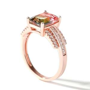 Jeulia One-Of-A-Kind <b>Emerald</b> Cut Rose Gold Plated Sterling <b>Silver</b> Watermelon <b>Ring</b> - Product Image 4