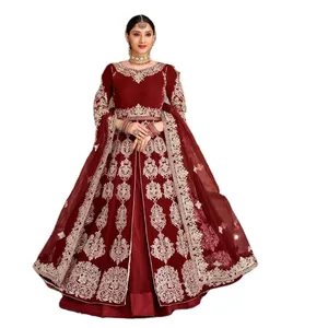 Rama Georgette Chine缝制工作派对穿Lehenga Choli和耸人听闻的Net Chine工作Lehenga Choli