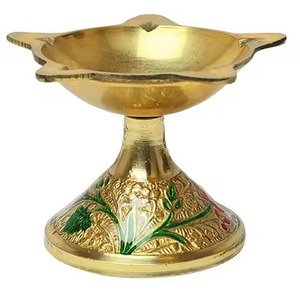 Handcrafted <b>Brass</b> Diya Gold Finish <b>Oil</b> <b>Lamp</b> for Diwali Temple Decoration Hindu Festival Home Pooja Decor - Product Image 2