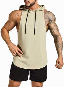 Débardeur de gym 100% coton pour hommes, décontracté, fitness, respirant, sans manches, sweat à capuche imprimé avec logo personnalisé, tissage tricoté - Product Image 4