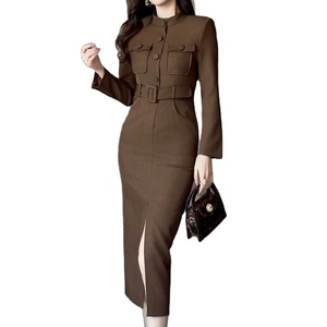 Vente en gros Nouvelle collection Printemps Femme Blazer tailleur bordeaux noir marron professionnel de bureau avec ceinture 2026 - Product Image 3