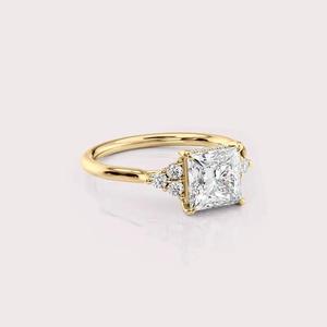 IGI Certified Princess Shape Lab Created Diamond Engagement <b>Ring</b> 9K White / Yellow & Rose Gold Side Stone Bridal <b>Ring</b> - Product Image 2