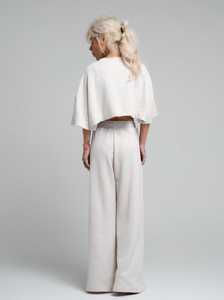 Women's Summer Casual Solid Breathable 2 Piece Set Regular Fit Cropped <b>Short</b>-<b>sleeved</b> T-shirt Wide-leg Pants Custom Logo - Product Image 2