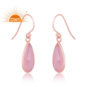 Meilleure qualité argent sterling plaqué or rose calcédoine naturelle pierre précieuse boucles d'oreilles demi fabricant de bijoux fins - Product Image 2