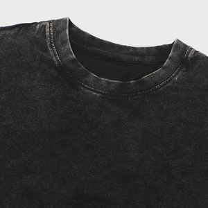 เสื้อยืดโอเวอร์ไซส์ผู้ชาย แขนสั้น คอกลม สีดำล้วน ผ้าฝ้าย ล้างสีแบบแอซิดวอช ทรงลำลอง ผ้าเจอร์ซีย์ถัก - Product Image 5