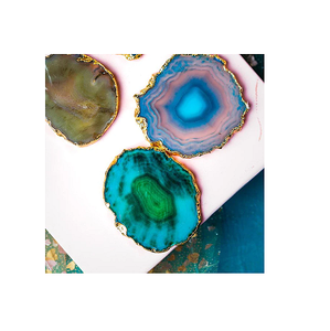 Accessoires de vaisselle Design frais Dessous de verre en agate avec tranche d'agate plaquée or au prix de gros avec une qualité supérieure - Product Image 2