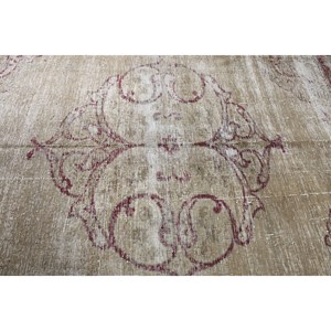 Vintage Oversize Rug 11.1x11.4 ft, Red <b>Brown</b> Striped Rug <b>Wool</b> - Product Image 5