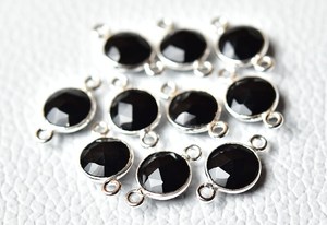Plata de Ley 925 de 8mm, cabujón de corte de rosa de ónix negro Natural, ajuste de bisel redondo, conectores de abalorios, fabricación de collares, joyería - Product Image 5