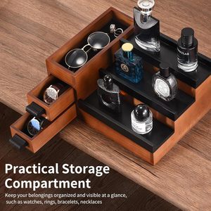 Organizzatore per Profumi da <span class=keywords><strong>Uomo</strong></span> a 3 Livelli con Cassetti Rivestiti in Velluto e Scomparto Nascosto in Finitura Noce Nero - Product Image 6