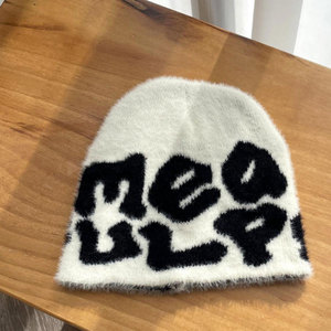 Gorro de punto de mohair jacquard sin puños Unisex con logotipo personalizado de alta calidad, gorro de invierno personalizado, gorros de mohair - Product Image 4