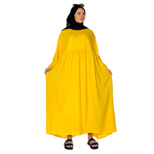 Robe midi modeste en coton/bambou à manches bouffantes et volants pour femmes grandes tailles Hanna - Product Image 2