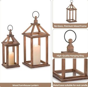 Juego de 2 farolillos de madera modernos de latón AK con gancho de Metal, tarro de vela de Calidad única a bajo precio para decoración del hogar/Decoración de Hotel - Product Image 3