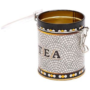 Kontensan Boîte de rangement ronde en métal 90x110mm avec fermoir en fil métallique et couvercle transparent motif mosaïque géométrique pour fournitures d'artisanat - Product Image 1