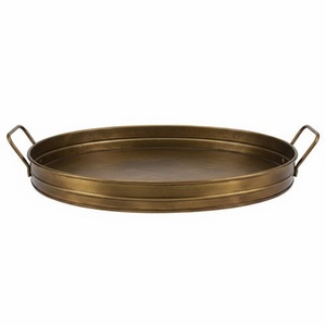 Plateau de service en métal galvanisé de forme ovale, finition argent antique, pour restaurants, plateau de service pour aliments et boissons sur table avec poignée - Product Image 4
