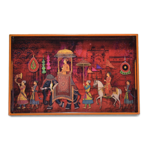 Plateau de service en bois MDF en résine avec poignée Plateau décoratif polyvalent pour le petit-déjeuner Modèle de motif de collations - Product Image 1