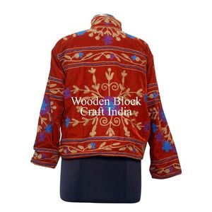 เสื้อโค้ทผ้าฝ้ายลายทางสั้นปักลายดอกไม้สไตล์โบฮีเมียนแบบเย็บติดกัน ทำมือ ระบายอากาศได้ดี ผ้ากำมะหยี่ซูซานี แต่งลายชนเผ่าสไตล์วินเทจ - Product Image 6