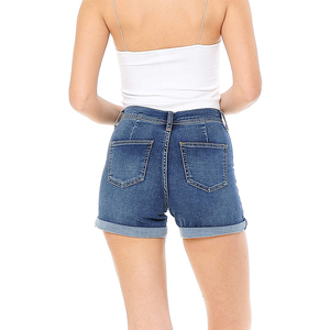 Heavy Cotton <b>Cargo</b> Shorts Style <b>Men's</b> Casual High Waisted <b>Cuffed</b> Hem Vertical Seam Detail Button Closure Breathable Denim Shorts - Product Image 4