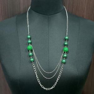 Urthn สร้อยคอลูกปัดดี1109610ชุบเงินลูกปัดสีเขียวชิ้นใหญ่ - Product Image 1