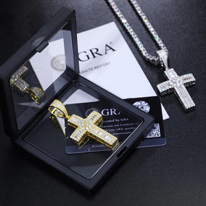 Pendentif croix en argent et or 925 de laboratoire VVS1 en forme de diamant taille ronde Iced Out Hip Hop Style Stock pour les occasions de cadeaux religieux - Product Image 2