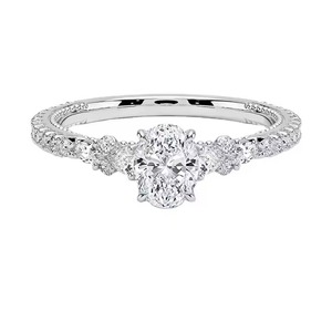 Anillo de compromiso con corte ovalado de oro de 18 quilates personalizado certificado, solitario de diamante de moissanita para mujer, certificado Gra - Product Image 1