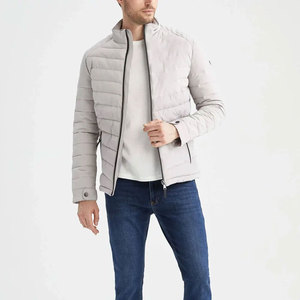 "<b>Men's</b> <b>Jackets</b> | <b>Jacket</b> for <b>Men</b> <b>Light</b> Grey Quilted Puffer <b>Jacket</b> with Contrast Zip & Snap Cuffs, Modern Winterwear" - Product Image 2