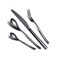 Miroir 7PCS Couverts Couteau Cuillère Fourchette Argenterie Moderne Noir Mat Ensemble de Couverts en Acier Inoxydable pièce