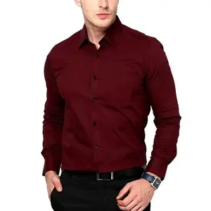 Özel OEM pamuk kaliteli düz Maroon renk resmi ofis erkekler elbise gömlek dayanıklı iş iş sıcak satış elbise gömlek