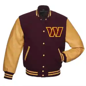 Lã letterman Real Leather Varsity Jacket dos homens personalizados preto com cor vermelha Bordado Logos Patches e etiquetas jaqueta para homens