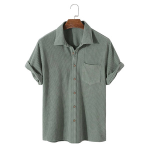 OEM Logo personnalisé Broderie Design Imprimé Hommes Nouveau Respirant Décontracté Gaufré Simple Boutonnage Revers Simple Couleur Unie - Product Image 2