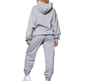 Conjunto Deportivo de 2 Piezas para Mujer, Chándal Informal para Correr, con Capucha, Estilo Urbano Personalizado, Color Gris Jaspeado, Holgado - Product Image 2
