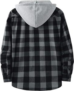 Camisa de Franela con Capucha para Hombre, Camisas a Cuadros, Sudadera con Capucha de Manga Larga, Chaqueta con Botones y Logotipo Personalizado Directo de Fábrica - Product Image 3