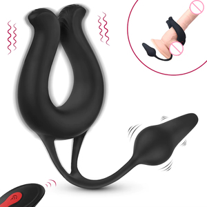 Anillo Vibrador para Pene S-hande 3 en 1 con Control Remoto, 9 Frecuencias de Vibración, con Tapón <span class=keywords><strong>Anal</strong></span>, para una Mejor Experiencia Sexual - Product Image 1