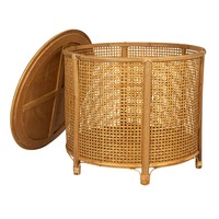 Table basse ronde artisanale innovante en rotin et bambou avec rangement pour salle à manger, salon, mobilier de maison contemporain, vente en gros