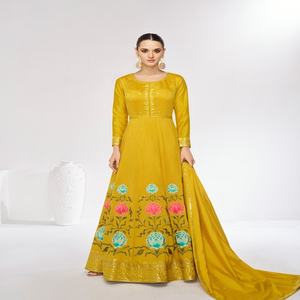 Dernier Designer Pur Coton Floral Imprimé Travail Anarkali Robe Par Fab Zone - Product Image 4