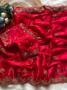 ชุดส่าหรีผ้าไหมอินเดียดีไซน์หรูหรา สไตล์ดั้งเดิม ลวดลายพิเศษ สำหรับงานปาร์ตี้ งานแต่งงาน พร้อมเสื้อคลุมสำหรับผู้หญิง - Product Image 6