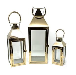 <b>Large</b> Outdoor Home Decor Accessories Wedding Decorative Glass Stainless Steel Gold <b>Lantern</b> Set - Product Image 4