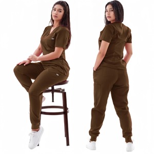 Combinaison de jogging multicolore Ensemble de gommages d'infirmière Vêtements cliniques médicaux Uniformes d'infirmières Manches courtes Col en V Tops Pocket Pants - Product Image 5