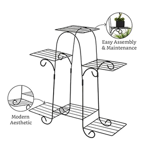 Support de pot de fleurs en métal à plusieurs niveaux (noir, pour 6 jardinières) | Support de pot en métal pour plusieurs plantes | Intérieur/Extérieur - Product Image 3