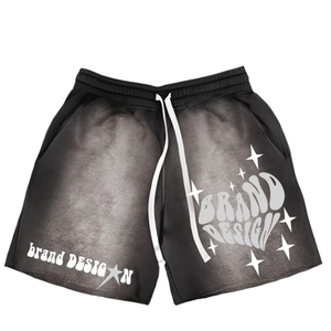 Nuevo Logotipo de diamantes de imitación personalizado Streetwear Vintage de gran tamaño Sunfaded Stone Acid Wash Chenille bordado Jogging Shorts para hombres - Product Image 4