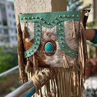Tas selempang kulit bulu wanita, gaya Barat unik tas jinjing kulit bulu timbul gaya Vintage