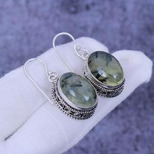 Boucles d'oreilles de style bohème plaqué argent sterling 925 à la mode pierre précieuse de Prehnite naturelle lunette en pierre naturelle approvisionnement d'anniversaire - Product Image 4