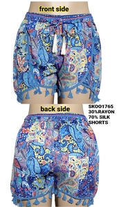 Nouveau short d'été vintage à motif floral, en mélange soie/coton, respirant, séchage rapide, coupe classique, taille mi-haute, délavé, élastique - Product Image 2