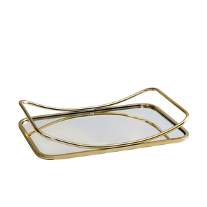 Juego de 2 Bandejas de Almacenamiento de Metal Dorado con Diseño Atractivo, Bandejas Exclusivas de Hierro y Vidrio para Decoración del Hogar al Precio Más Bajo - Product Image 6