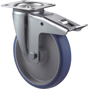 Rueda Giratoria para Muebles de Poliuretano Azul de 100 mm con Bloqueo Total, Capacidad de Carga de 125 kg, 104x80 mm - Product Image 3